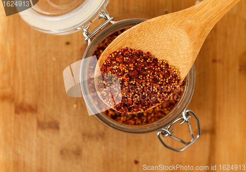Image of mixture spice in a wooden spoon