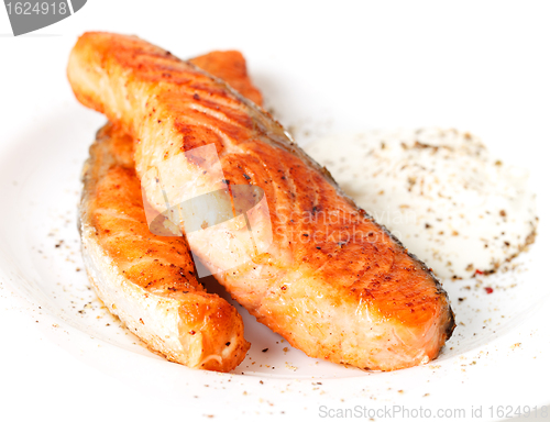 Image of Fried salmon fillets with sauce