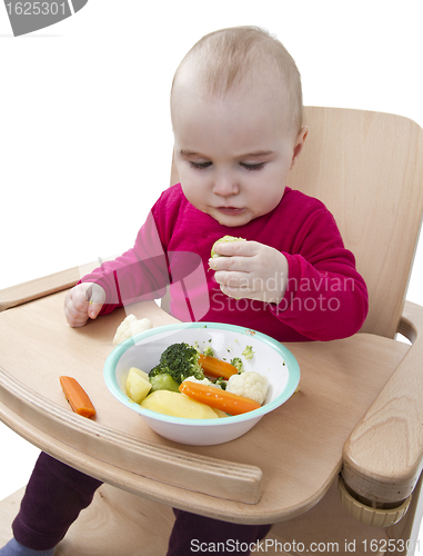 Image of young child eating in high chair