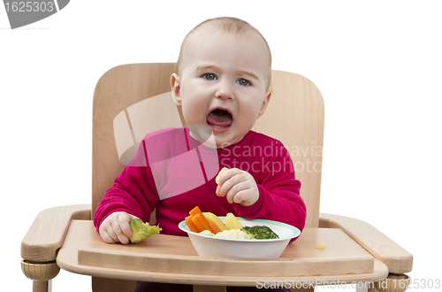 Image of young child eating in high chair