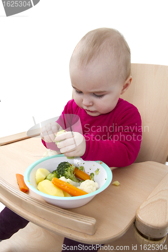 Image of young child eating in high chair