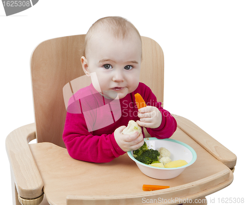 Image of young child eating in high chair