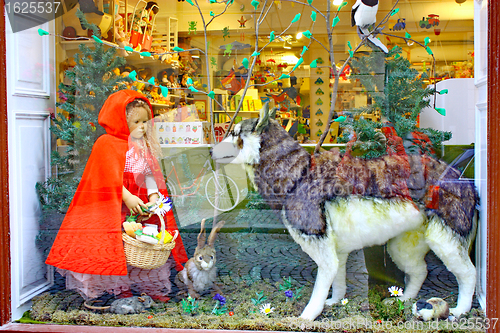 Image of The Wolf and little Red Riding Hood. 