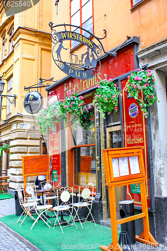 Image of Pub on the street of The Old Town (Gamla Stan) in Stockholm