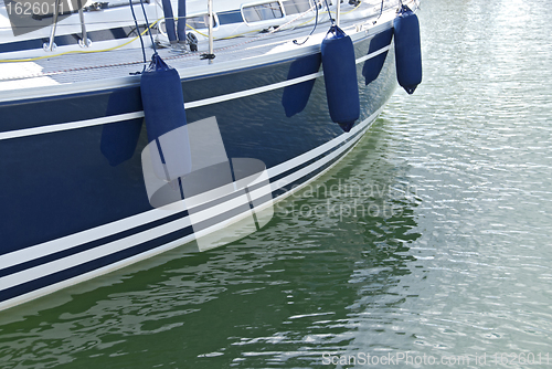 Image of Blue motorboat on calm water