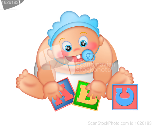 Image of Baby Boy Playing with Alphabet Blocks