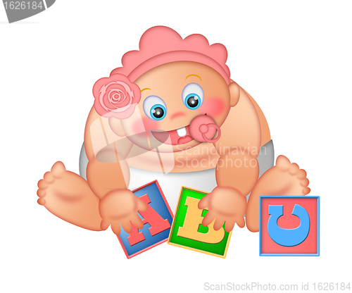 Image of Baby Girl Playing with Alphabet Blocks