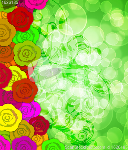 Image of Colorful Roses Border with Blurred Background