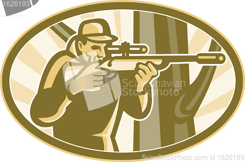 Image of Hunter Shooter Aiming Telescope Rifle Retro