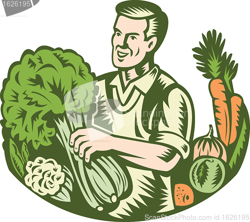 Image of Organic Farmer Green Grocer With Vegetables Retro