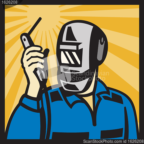 Image of Welder With Welding Torch Visor Retro