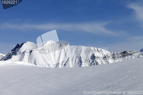 Image of Snowy mountains. Caucasus Mountains, Georgia, region Gudauri.