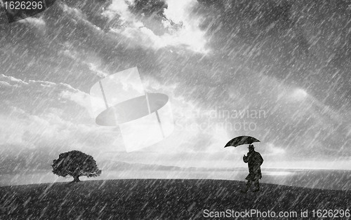 Image of The person going in the rain