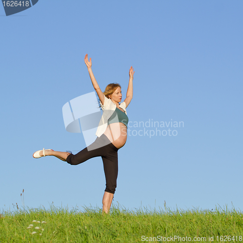 Image of pregnant woman on meadow