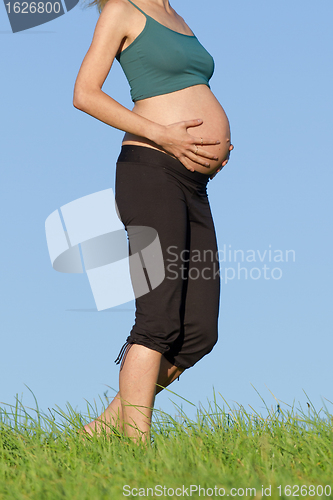 Image of pregnant woman on meadow