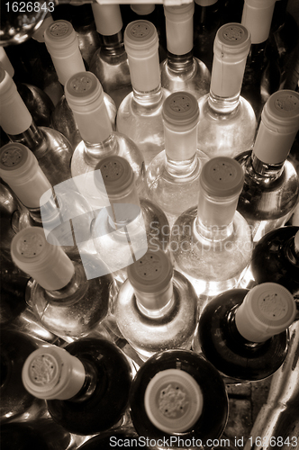 Image of wine bottles stacked up