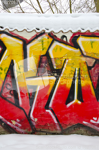 Image of Graffiti old grunge house wall snow winter vandal 