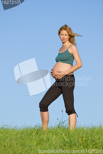 Image of pregnant woman on meadow