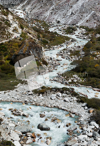 Image of Serpentine stream and rocks in Himalayas