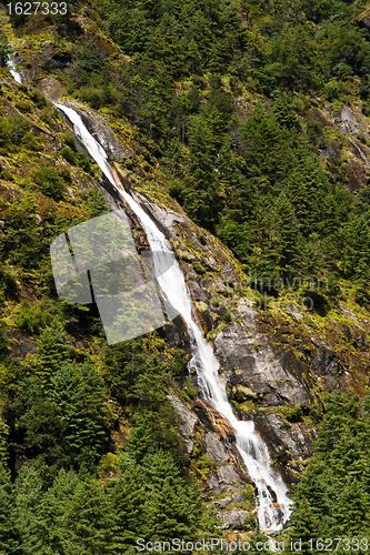 Image of Himalaya Landscape: waterfall and forest trees
