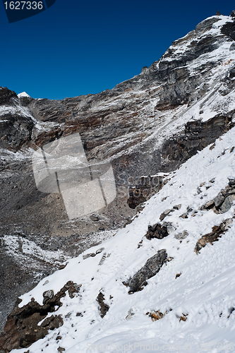 Image of Mountains and snow viewed from Renjo pass in Himalayas