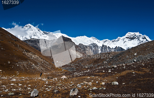 Image of Cho oyu peak and mountain ridge in Himalayas