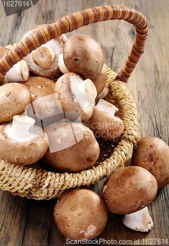 Image of Fresh brown mushrooms in a basket.