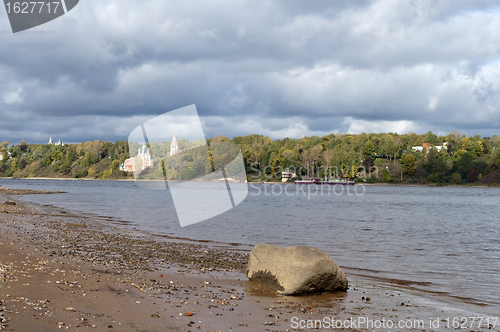 Image of Volga River with cloudy sky