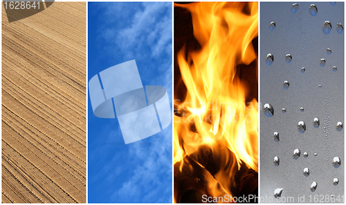 Image of Four elements. Earth, air, fire, water.
