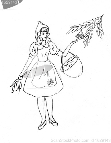 Image of drawing of the girl collecting berries