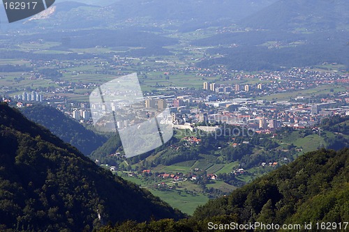 Image of city in mist, Celje, Slovenia