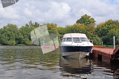 Image of motor boat on river quay