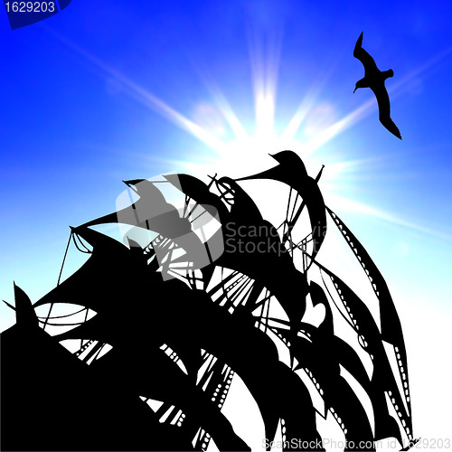 Image of illustration of the sail on background blue sky