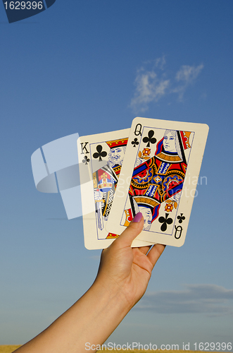 Image of Pair of cards. King and queen cross 