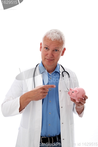 Image of Doctor with piggy bank