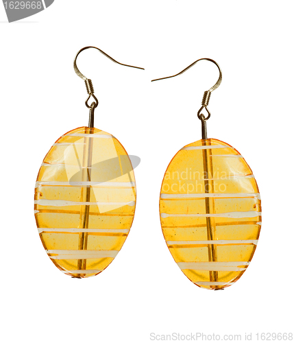 Image of Earrings in yellow glass on a white background