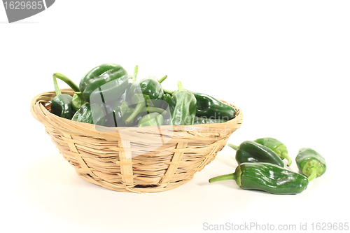 Image of raw green Pimientos in a bowl