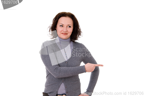 Image of woman in the gray cardigan