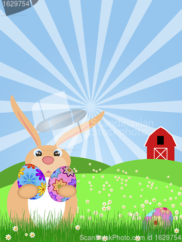 Image of Happy Easter Bunny on Green Pasture