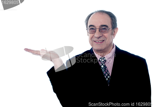 Image of Senior executive posing with an open palm