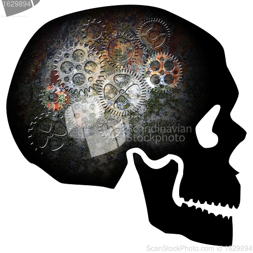 Image of Skull with Rusty Gears Illustration