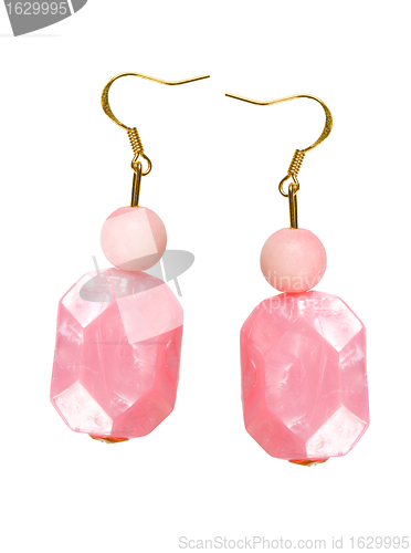 Image of Earrings made of pink plastic on a white background