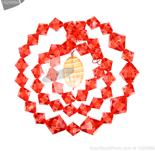 Image of a necklace of red and yellow glass