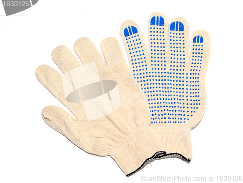 Image of gray worker of the glove on white background