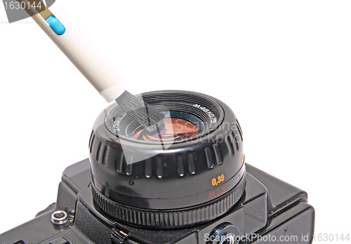 Image of cleaning the lens on white background