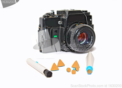 Image of aging camera on white background