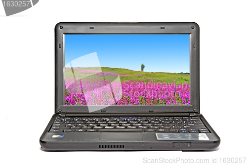 Image of modern netbook on white background