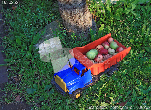 Image of apple in basket toy car