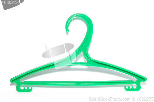 Image of green clothes hanger on white background