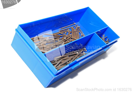 Image of nail in blue plastic box